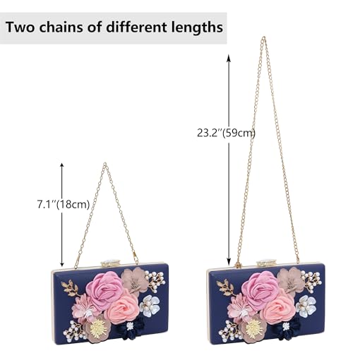 Milisente Evening Bag for Women, Flower Wedding Evening Clutch Purse Bride Floral Clutch Bag(Blue) - Image 3