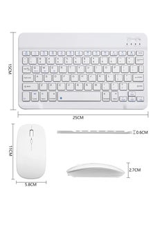 Ultra-Slim Bluetooth Keyboard and Mouse Combo Rechargeable Portable Wireless Keyboard Mouse Set for Apple iPad iPhone iOS 13 and Above Samsung Tablet Phone Smartphone Android Windows (White)