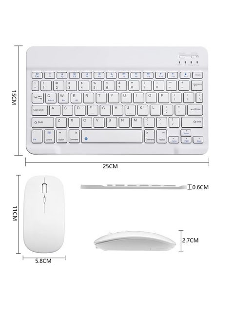 Ultra-Slim Bluetooth Keyboard and Mouse Combo Rechargeable Portable Wireless Keyboard Mouse Set for Apple iPad iPhone iOS 13 and Above Samsung Tablet Phone Smartphone Android Windows (White)