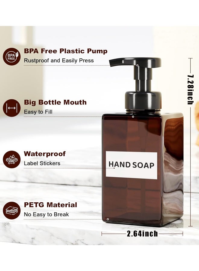 2 PCS Amber Foaming Soap Dispenser, Refillable Foam Hand Soap Dispenser, Brown Foaming Dispenser Bottles with Black Pump - Image 2