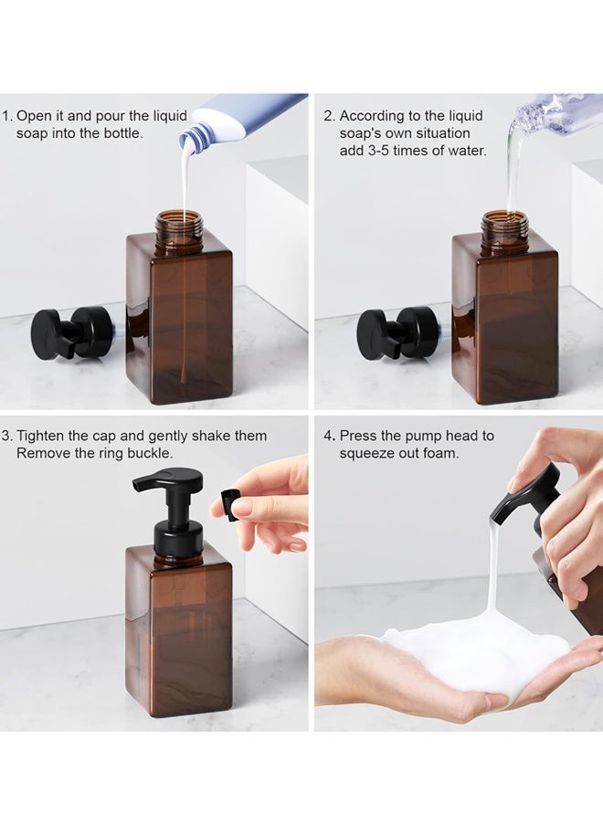 2 PCS Amber Foaming Soap Dispenser, Refillable Foam Hand Soap Dispenser, Brown Foaming Dispenser Bottles with Black Pump - Image 4