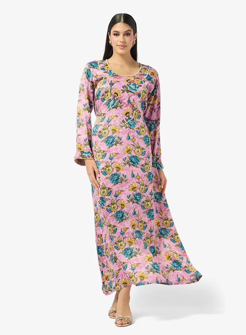 ARABIAN CLOSET Embellished Belted Jalabiya