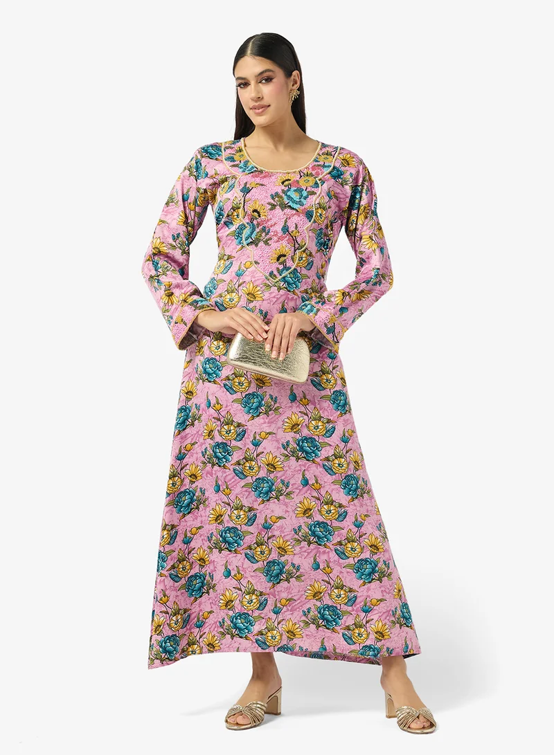 ARABIAN CLOSET Embellished Belted Jalabiya