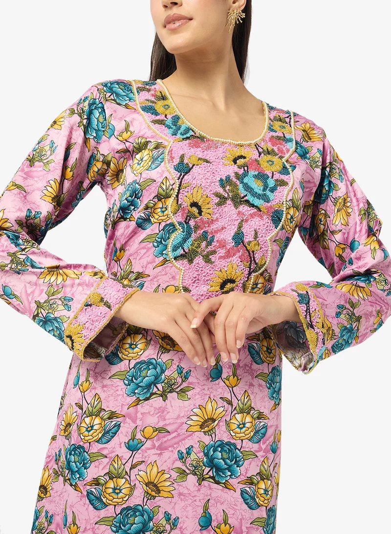 ARABIAN CLOSET Embellished Belted Jalabiya