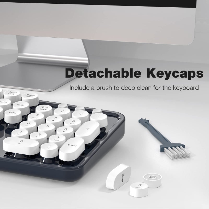 MOFII Wireless Keyboard and Mouse Combo, Computer Full Size 2.4G Plug and Play Wireless Typewriter Retro Round Keyboard and Mouse Set for Windows, Computer, Desktop, PC, Notebook - (Dark Blue) - Image 5