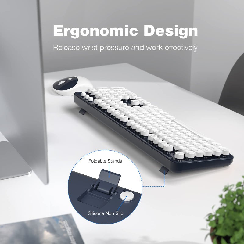 MOFII Wireless Keyboard and Mouse Combo, Computer Full Size 2.4G Plug and Play Wireless Typewriter Retro Round Keyboard and Mouse Set for Windows, Computer, Desktop, PC, Notebook - (Dark Blue) - Image 3