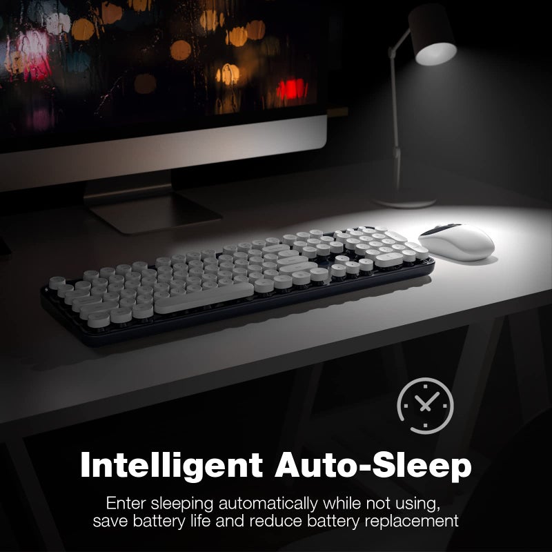MOFII Wireless Keyboard and Mouse Combo, Computer Full Size 2.4G Plug and Play Wireless Typewriter Retro Round Keyboard and Mouse Set for Windows, Computer, Desktop, PC, Notebook - (Dark Blue) - Image 4
