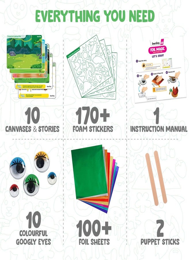 Smartivity Foil Magic - Animals Theme Craft Kit for Kids Age 4-10 Years, 100+ Foil Sheet, 10 Canvases, 170+ Stickers, Birthday Gift for Boys & Girls Ages 4,5,6,7,8,9,10 - Image 4