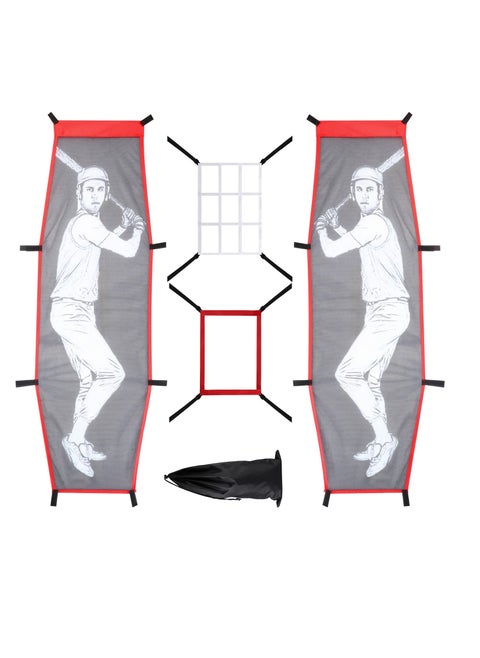 4 Pcs Baseball Pitching Net Set, Baseball Backstop Softball Practice Net, Target Dummy Batter Training Aids with Adjustable 9 Hole Pitching Net Strike Zone, Portable Hitting Trainer