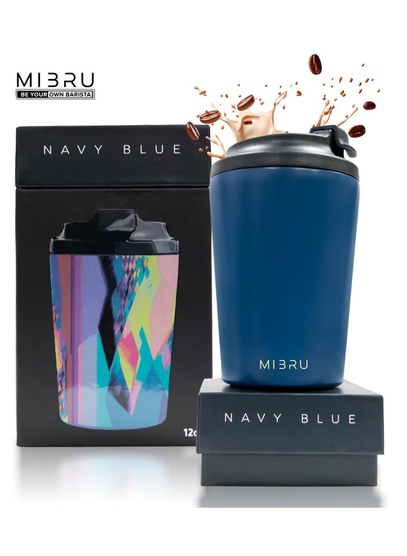 ميبرو كوب قهوة، كوب سفر معزول بتفريغ الهواء من الفولاذ المقاوم للصدأ، بتصميم جداري مزدوج مقاوم للتسرب - ترمس معزول للحرارة داخل مطلي بالسيراميك بسعة 340 مل. - Image 2