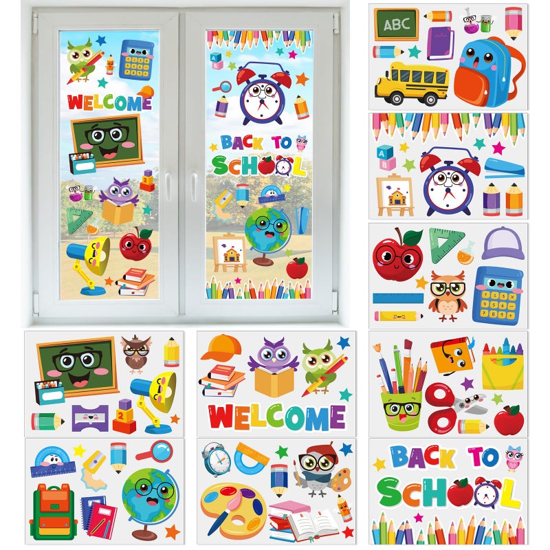 9 Sheets Back to School Window Clings Stickers First Day of School Bus DoubleSided Window Decals for Welcome Party Supplies Home Wall Glass Blackboard Decorations 78Pcs
