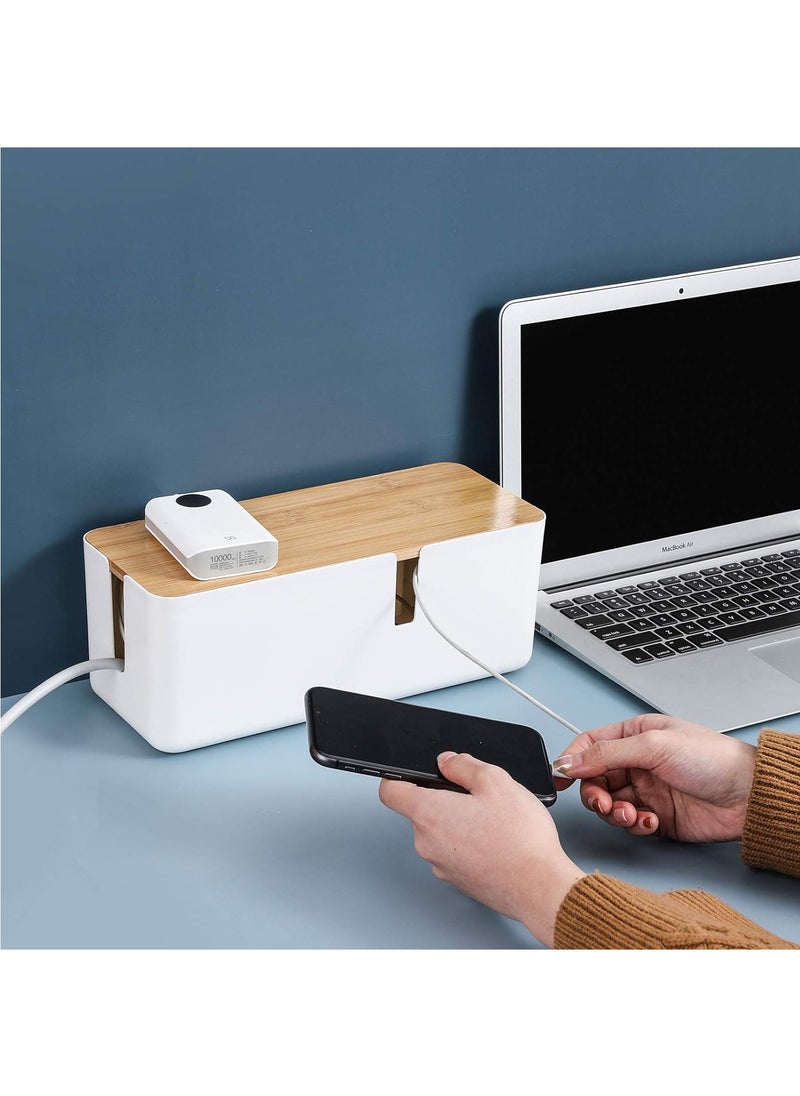 Hihonor Small Cable Management Box with Bamboo Lid for Extension Cord Power Stripe Surge Protector Wire Concealer Organizer Cover Hider (White)  - Image 2
