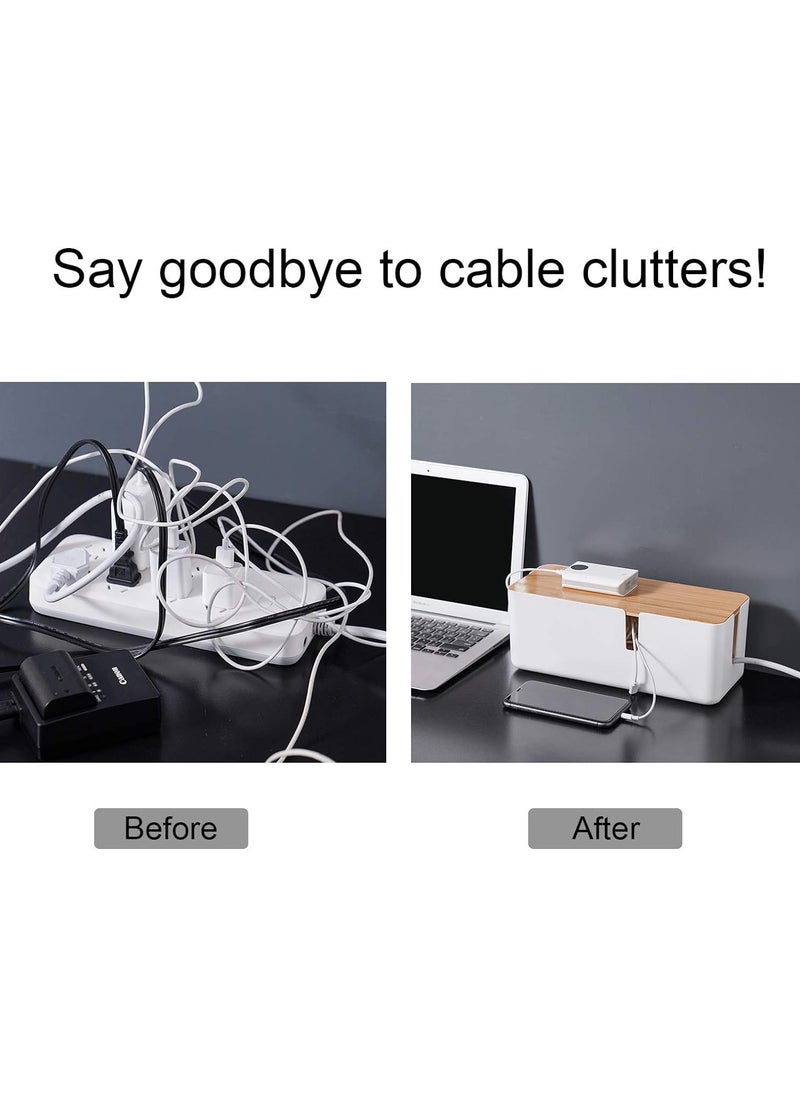 Hihonor Small Cable Management Box with Bamboo Lid for Extension Cord Power Stripe Surge Protector Wire Concealer Organizer Cover Hider (White)  - Image 3
