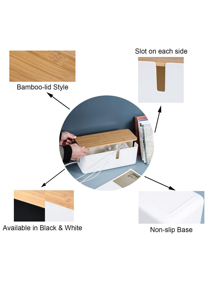 Hihonor Small Cable Management Box with Bamboo Lid for Extension Cord Power Stripe Surge Protector Wire Concealer Organizer Cover Hider (White)  - Image 4