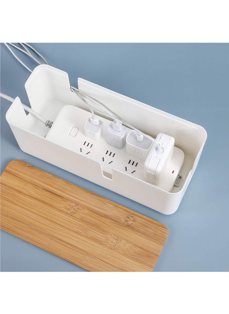 Hihonor Small Cable Management Box with Bamboo Lid for Extension Cord Power Stripe Surge Protector Wire Concealer Organizer Cover Hider (White)  - Image 5