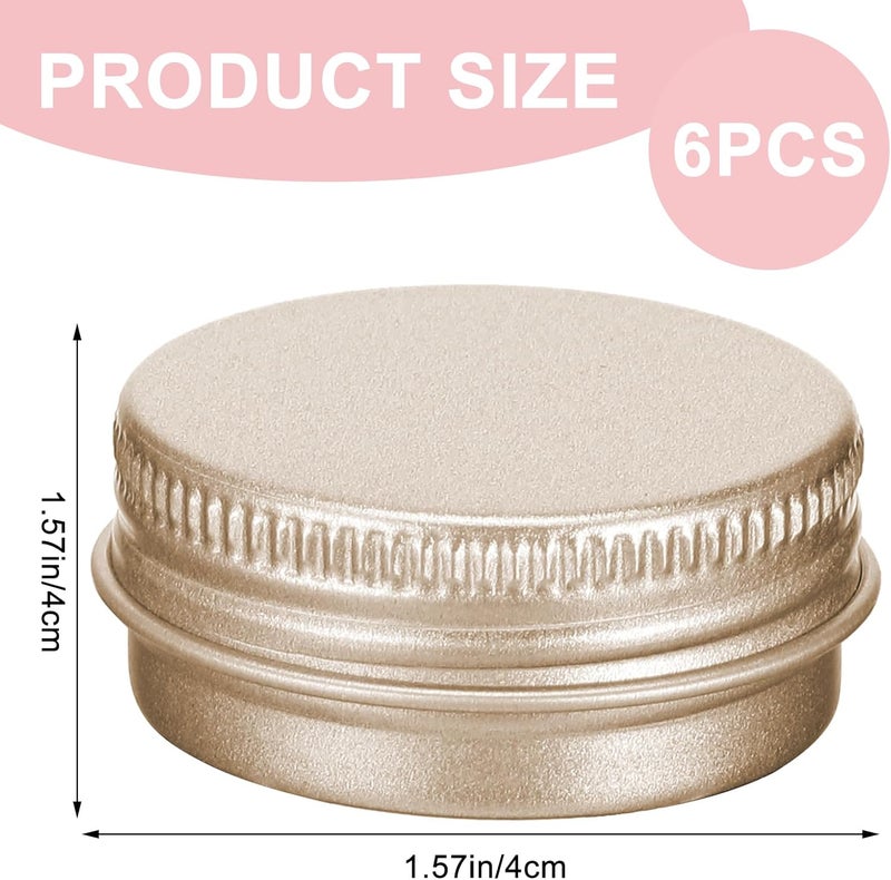 WLLHYF 6 Pack 0.5 oz Metal Round Aluminum Tin Jar Containers with Screw Lid Leak Mini Proof Refillable Bottle Salve Tins Lip Balm Lotion Spice Cream Box for Cosmetic (Frosted Gold) - Image 2