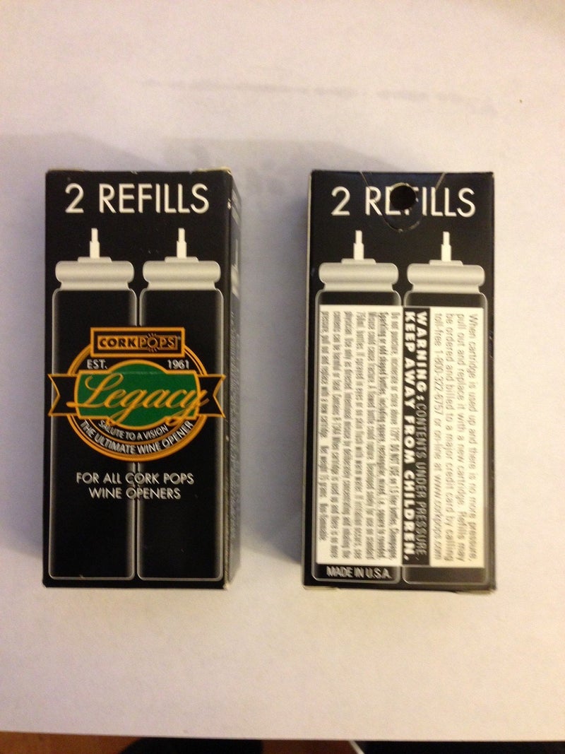 2 Boxes of Corkpops Wine Opener Refill Cartriges (2 - 15 Gram Screwless Wine Opener Refills per box)