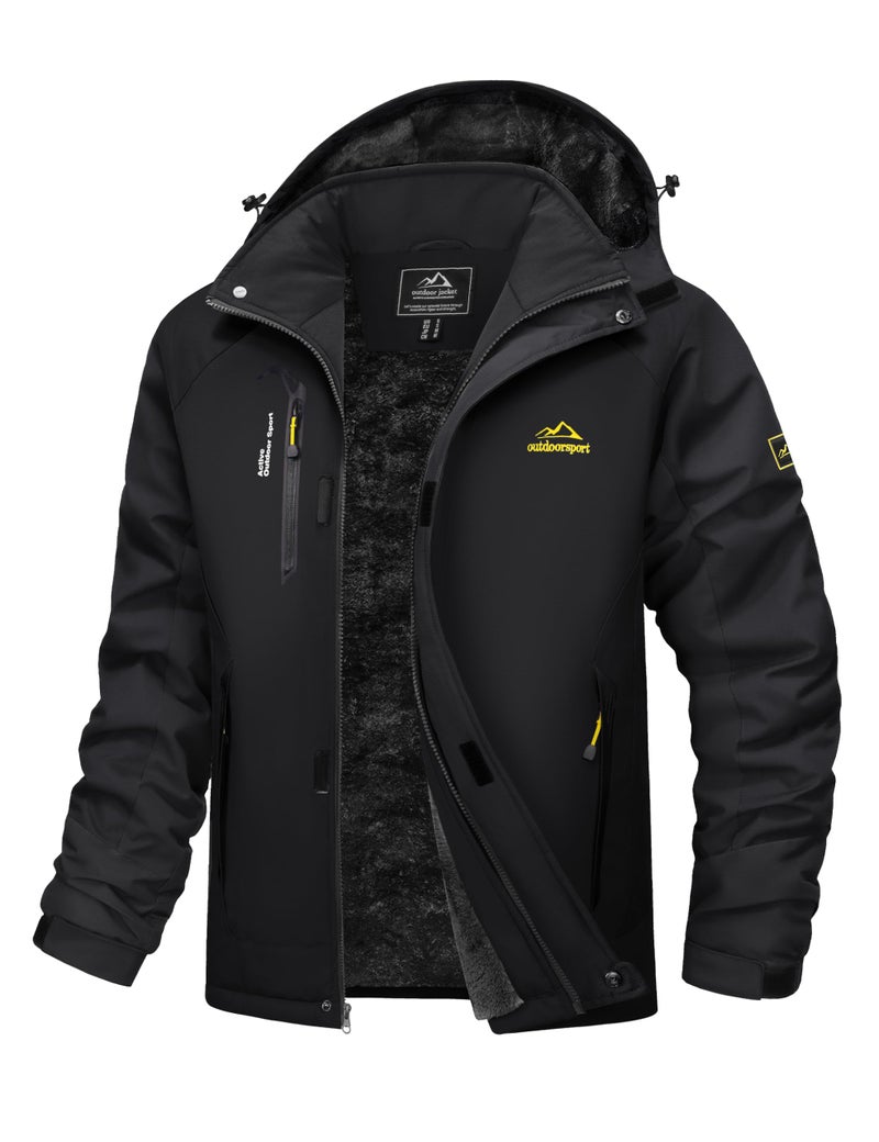 MAGCOMSEN Winter Coats for Men Ski Snow Warm Waterproof Jacket Fleece Lined Work Rain Jackets Snowboard Parka with Hood Black, 2XL