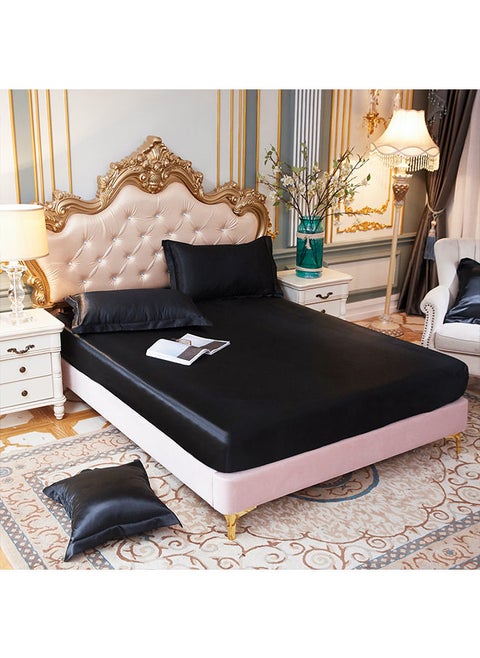 3-Piece Set of Solid Color Cool Silk Fitted Sheet with 2 Pillowcases, Suitable for 1.8m Bed (180*200)cm