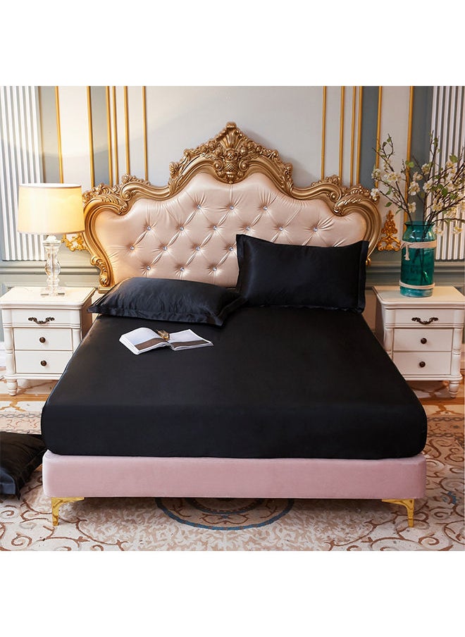 3-Piece Set of Solid Color Cool Silk Fitted Sheet with 2 Pillowcases, Suitable for 1.8m Bed (180*200)cm