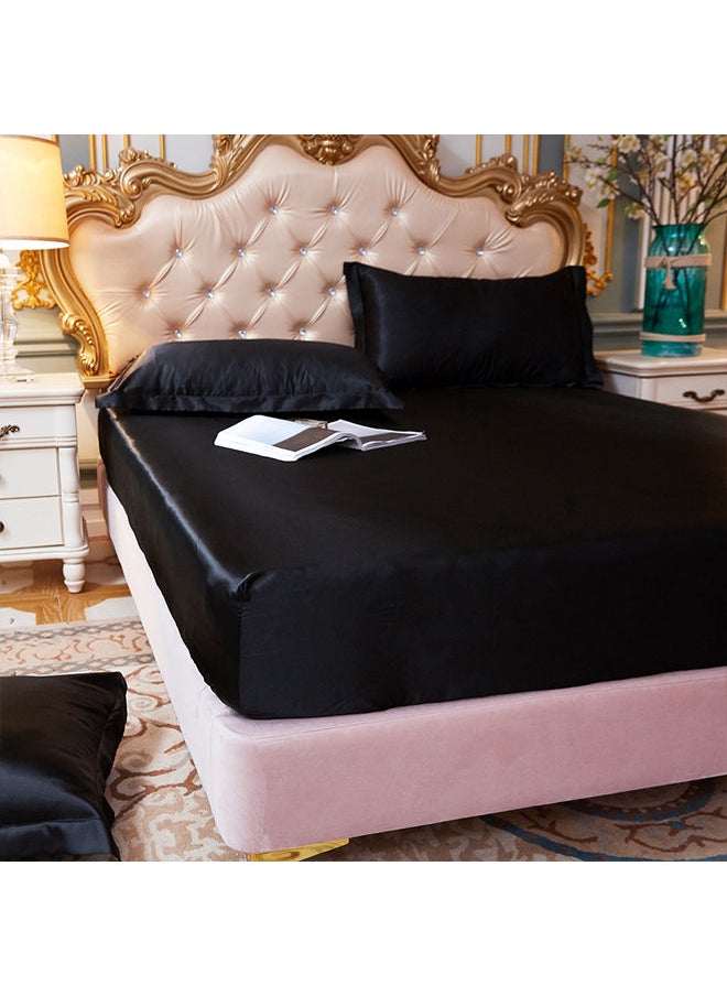 3-Piece Set of Solid Color Cool Silk Fitted Sheet with 2 Pillowcases, Suitable for 1.8m Bed (180*200)cm