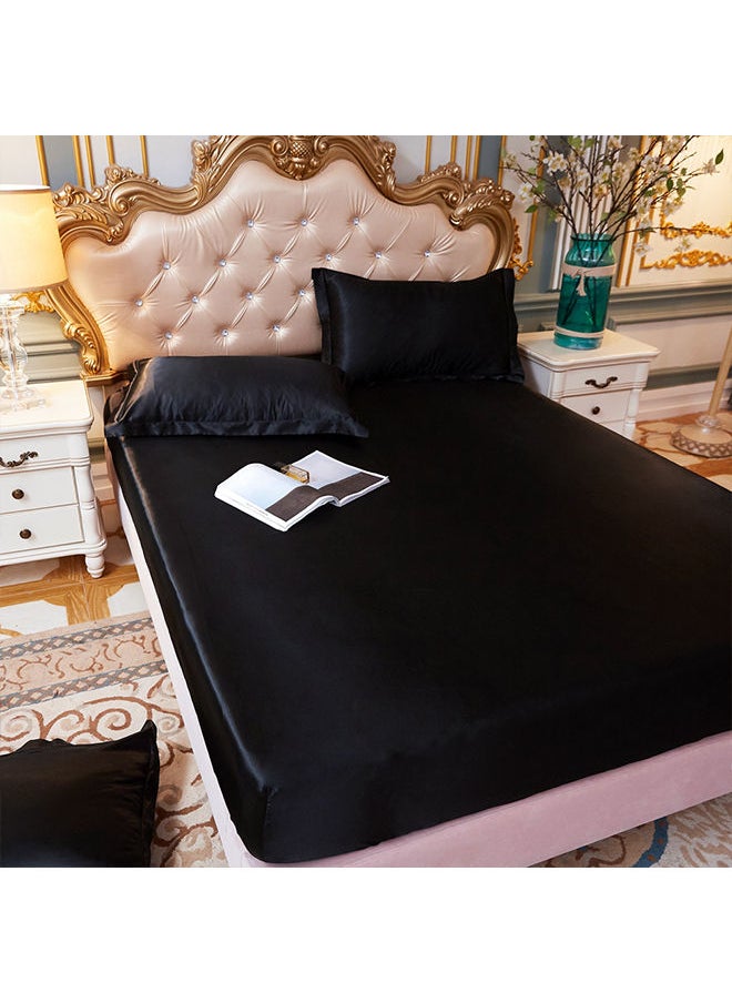 3-Piece Set of Solid Color Cool Silk Fitted Sheet with 2 Pillowcases, Suitable for 1.8m Bed (180*200)cm