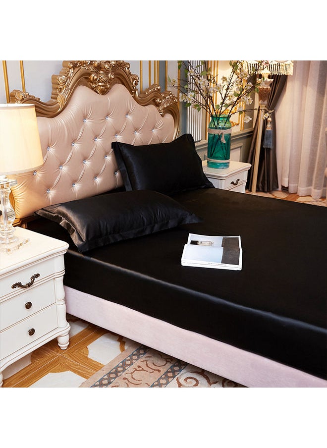 3-Piece Set of Solid Color Cool Silk Fitted Sheet with 2 Pillowcases, Suitable for 1.8m Bed (180*200)cm