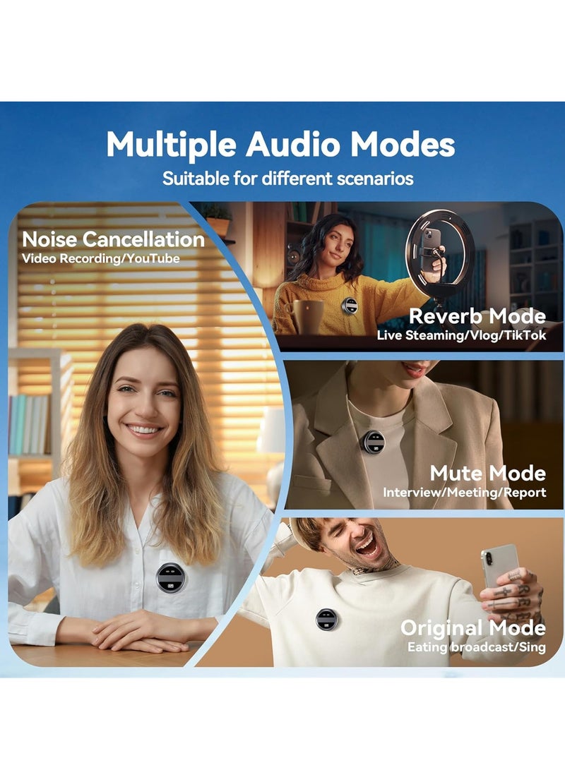 ميكروفون لاسلكي للياقة البدنية لأجهزة iPhone/Android/الكاميرا/الكمبيوتر الشخصي/الكمبيوتر المحمول، ميكروفون لاسلكي احترافي USB C متضمن مع خاصية تقليل الضوضاء، بطارية تدوم 48 ساعة للتدوين المرئي، وتسجيل الفيديو، والبث المباشر - Image 4