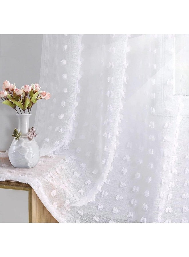 House of Quirk Pom Pom Grommet Sheer Curtains 9 Feet 2 Panels for Living Dining Room Textured Curtain for Bedroom Light Filtering Semi Sheer Voile Boho Curtain Panels Pack of 2 (Grey, 108 Inch) - Image 3