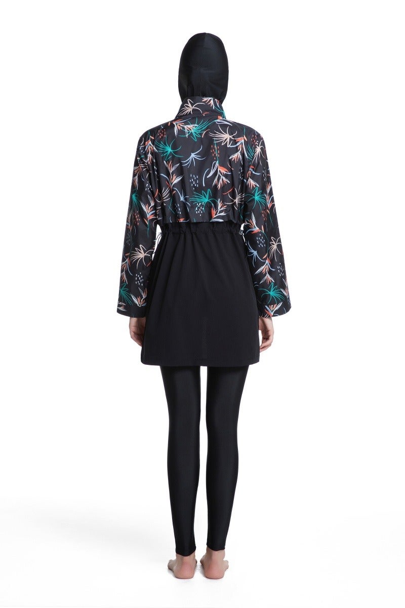 طقم سباحة محافظ من ثلاثة قطع للنساء المسلمات، صيفي، مريح، مضاد للأشعة فوق البنفسجية، بأكمام طويلة وسحّاب، ملابس شاطئية خفيفة الوزن... - Image 3