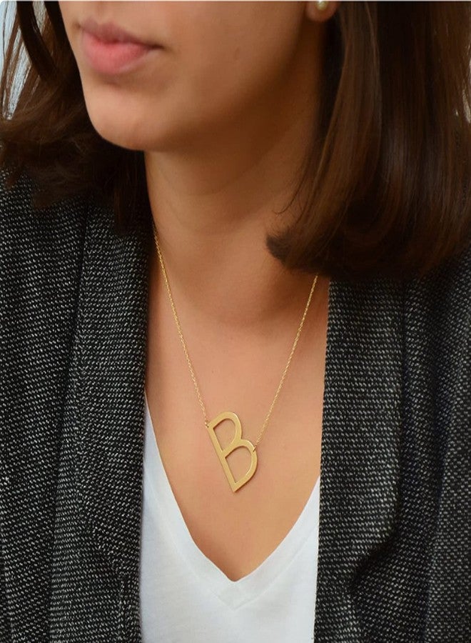 RINHOO Stainless Steel Gold Initial Alphabet 26 Letters Script Name Pendant Chain Necklace from A-Z(B) - Image 2
