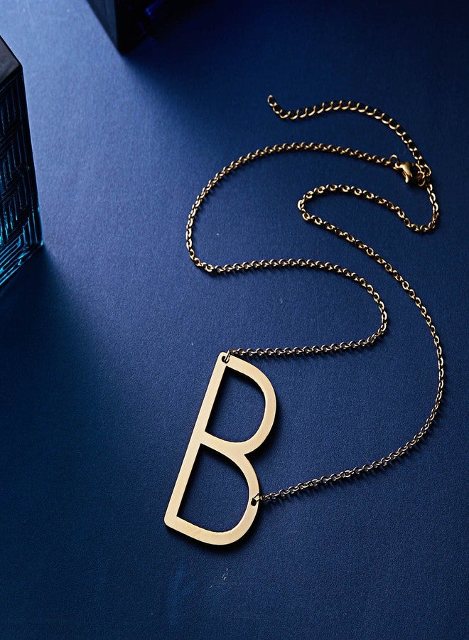 RINHOO Stainless Steel Gold Initial Alphabet 26 Letters Script Name Pendant Chain Necklace from A-Z(B) - Image 3
