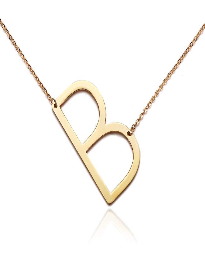 RINHOO Stainless Steel Gold Initial Alphabet 26 Letters Script Name Pendant Chain Necklace from A-Z(B) - Image 1