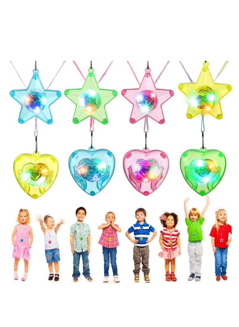 Zikra 8Pcs Flashing LED Necklaces with Sparkle Star & Heart Pendants - Glow in The Dark Light Up Necklace Set for Kids & Adults, Party Favors in Random Colors - Image 1