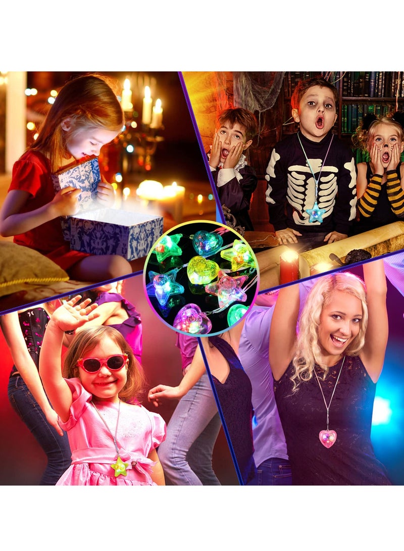 Zikra 8Pcs Flashing LED Necklaces with Sparkle Star & Heart Pendants - Glow in The Dark Light Up Necklace Set for Kids & Adults, Party Favors in Random Colors - Image 3