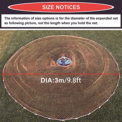 EASY BIG Cast Fishing Net with Aluminum Frame, 0.8 inch Mesh, 7.8-13.8 ft Diameter - Image 3
