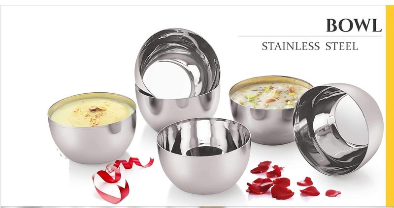DAmurhu Pure Stainless Steel Serving Premium Bowl/Katori/Vati Set Size- 5 of - 12 Pcs - 350ML - Image 2