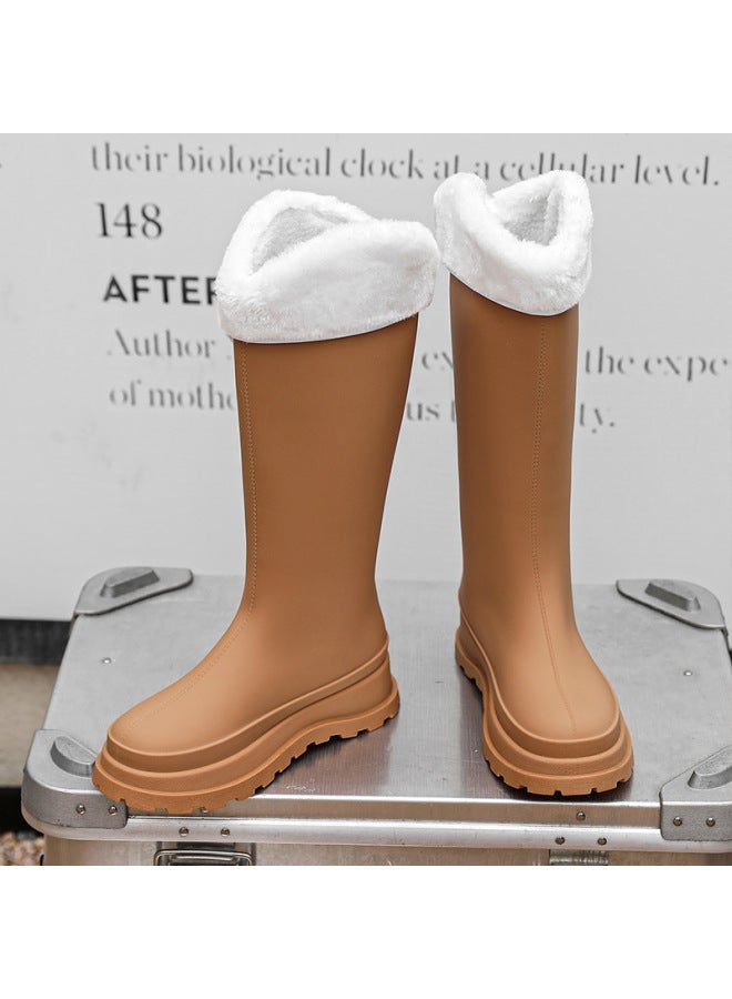 Popular Rain Boots Plus Velvet Warm Rain Boots Korean Style Fashionable Non-slip Waterproof Outer Wear Wear-resistant Versatile Thick-soled Rubber Shoes