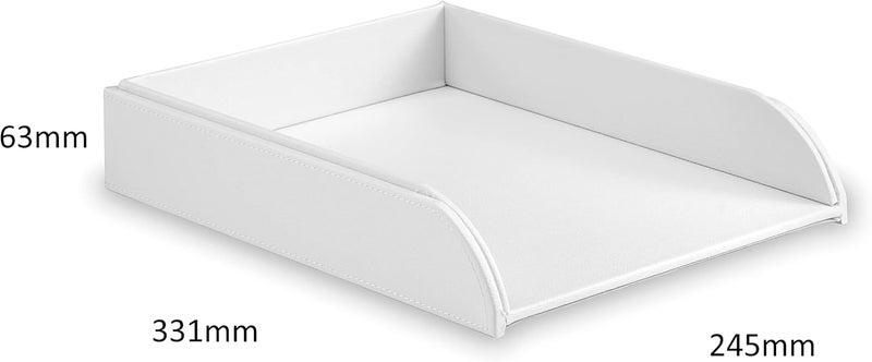 OSCO White Faux Leather Letter Tray | A4 | Easily Stackable | Desk File Organiser | Paper Storage | Office Document Sorter | Paperwork Filing | No Risers Required | H6.3 x W24.5 x D 33.0 cm | Durable versatile substance - Image 2