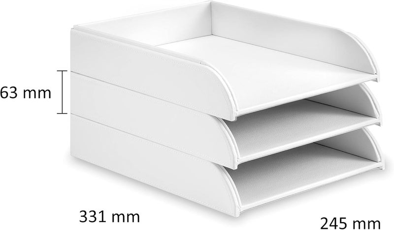 OSCO White Faux Leather Letter Tray | A4 | Easily Stackable | Desk File Organiser | Paper Storage | Office Document Sorter | Paperwork Filing | No Risers Required | H6.3 x W24.5 x D 33.0 cm | Durable versatile substance - Image 5