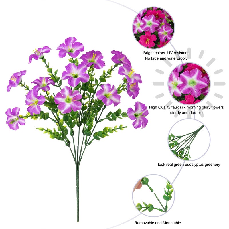 florisso Artificial Flowers for Outdoors Decoration, 20 Bundles Faux Morning Glory with Eucalyptus Look Real UV Resistant Fake Plants Silk Flowers for Outside Yard Gardens Porch Patio Planter Home Urn, Mix - Image 5