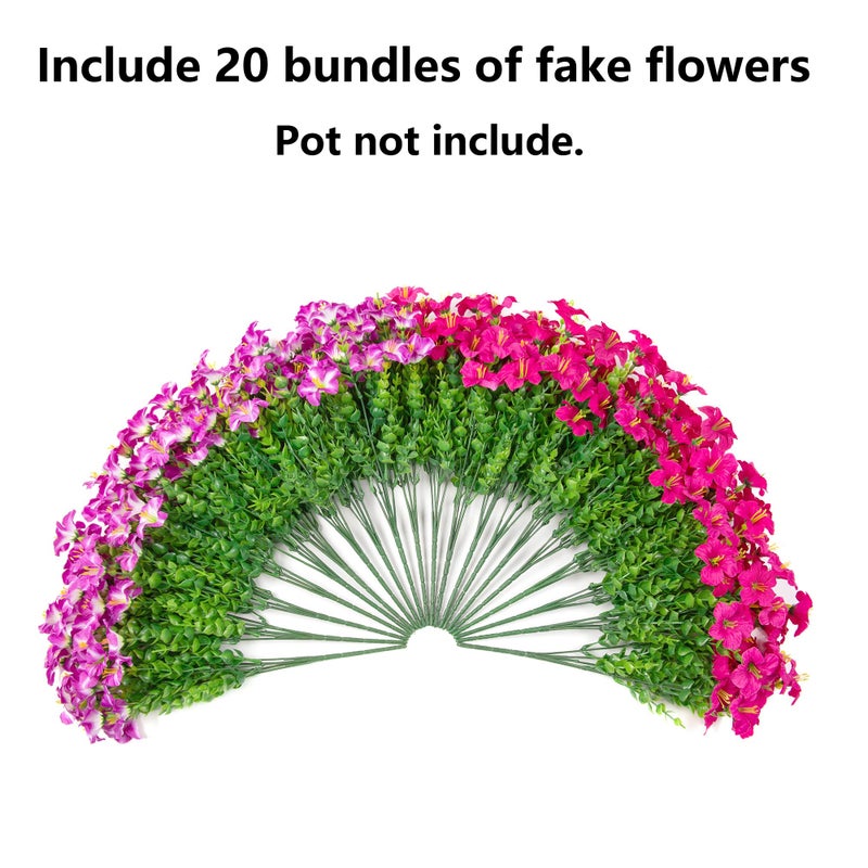 florisso Artificial Flowers for Outdoors Decoration, 20 Bundles Faux Morning Glory with Eucalyptus Look Real UV Resistant Fake Plants Silk Flowers for Outside Yard Gardens Porch Patio Planter Home Urn, Mix - Image 4