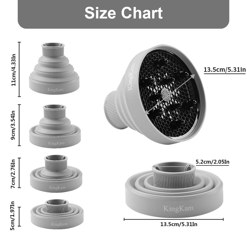 KingKam Collapsible Silicone Hair Dryer Diffuser - Travel and Easy Storage - Fit Most Hair Dryers with Nozzle Diameter D-1.575Inch to 1.968 Inch (4-5cm) - Gray - Image 5