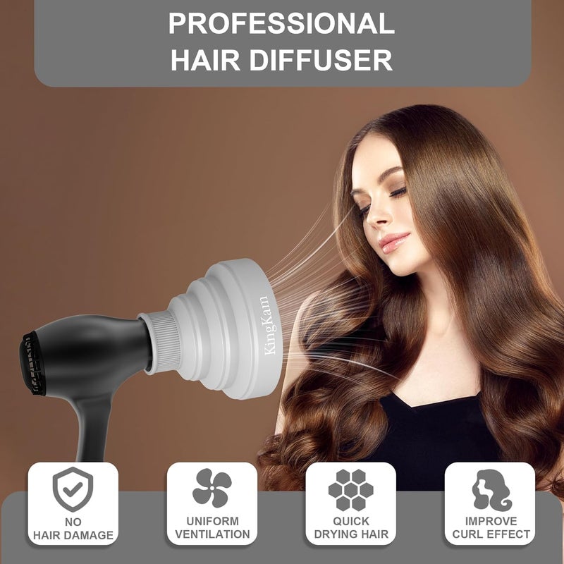 KingKam Collapsible Silicone Hair Dryer Diffuser - Travel and Easy Storage - Fit Most Hair Dryers with Nozzle Diameter D-1.575Inch to 1.968 Inch (4-5cm) - Gray - Image 2