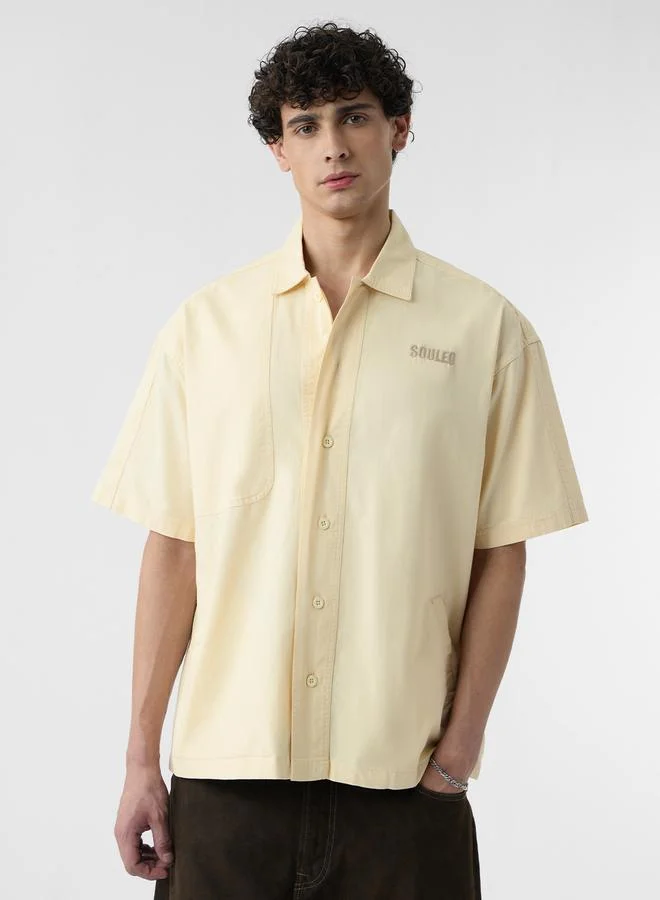 The Souled Store Men Cream Paneled Oversized Shirt