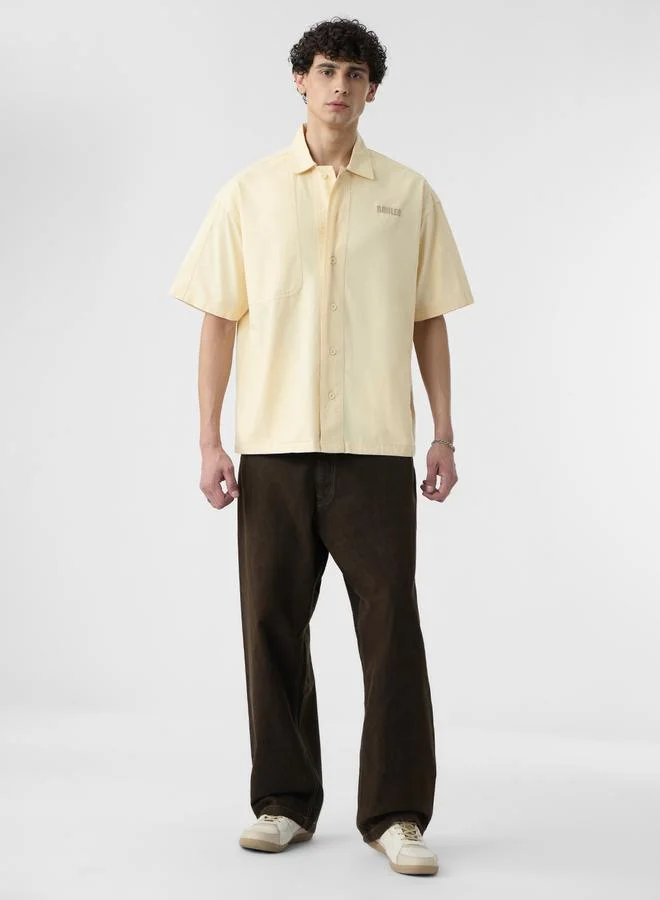 The Souled Store Men Cream Paneled Oversized Shirt