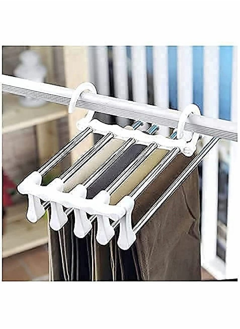 Y&D - 5 in 1 Foldable Hangers for Clothes Hanging Multi-Layer Multi Purpose Pant Wardrobe Magic Hanger Space Saving Stainless Steel Cloth Trousers, Jeans - Image 1
