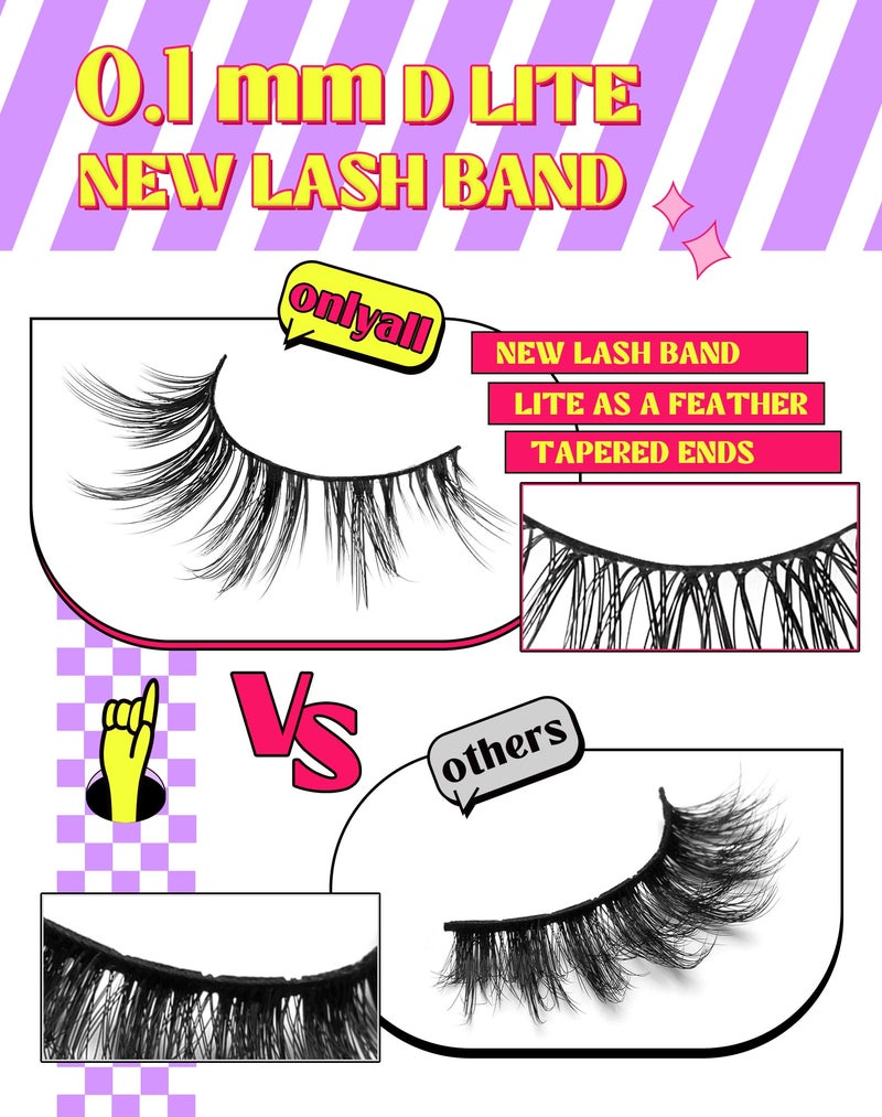 Onlyall Natural Lashes Wispy Lashes Natural Look False Eyelashes Natural Flared Eyelashes False Eye Lashes Soft Fluffy Lashes 7 Pairs D13 Sexy Cat Eye-10mm - Image 3