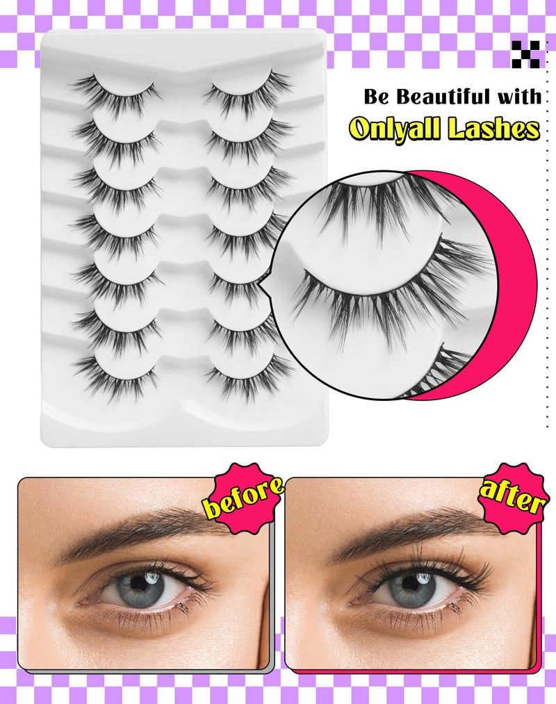 Onlyall Natural Lashes Wispy Lashes Natural Look False Eyelashes Natural Flared Eyelashes False Eye Lashes Soft Fluffy Lashes 7 Pairs D13 Sexy Cat Eye-10mm - Image 4
