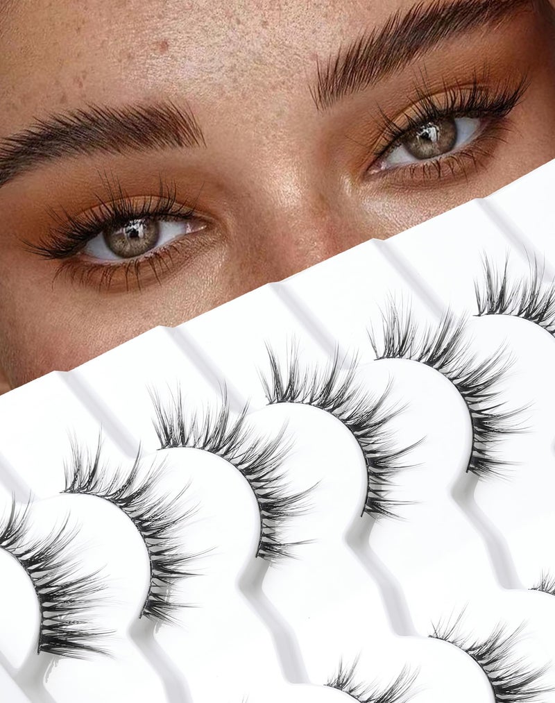 Onlyall Natural Lashes Wispy Lashes Natural Look False Eyelashes Natural Flared Eyelashes False Eye Lashes Soft Fluffy Lashes 7 Pairs D13 Sexy Cat Eye-10mm - Image 1